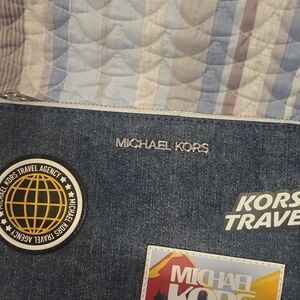 Michael Kors Blue Denim Pouch with Patches Double Zippered